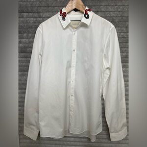 Gucci White Shirt with Red Snake Embroidery